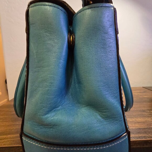 Vintage Coach Hampton Turn Lock Teal/Turquoise Leather Carry All Satchel Bag - Picture 6 of 16